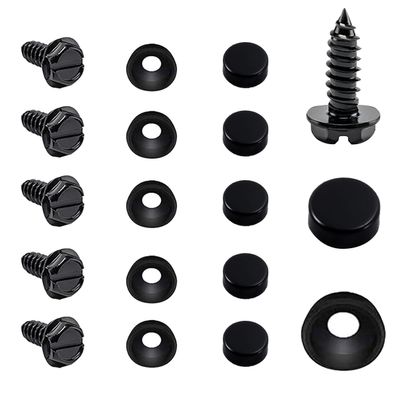 UHANBUT 18PCS License Plate Screws Kit, Stainless Steel Anti-Theft Rustproof Self Tapping License Plate Fasteners with Cap&Gasket, Car Licenses Plates Frame Securing Accessories for Truck, SUV, RV