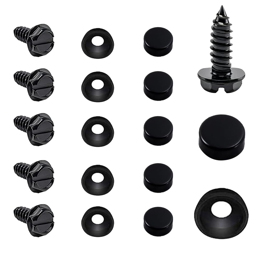 UHANBUT 18PCS License Plate Screws Kit, Stainless Steel Anti-Theft Rustproof Self Tapping License Plate Fasteners with Cap&Gasket, Car Licenses Plates Frame Securing Accessories for Truck, SUV, RV