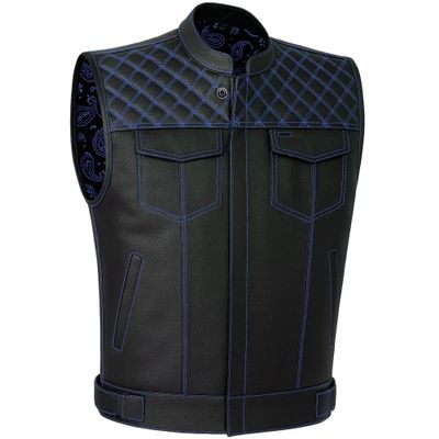 SOA Men's Motorcycle Vest, Genuine Buffalo Leather, Back Armor, Biker Club