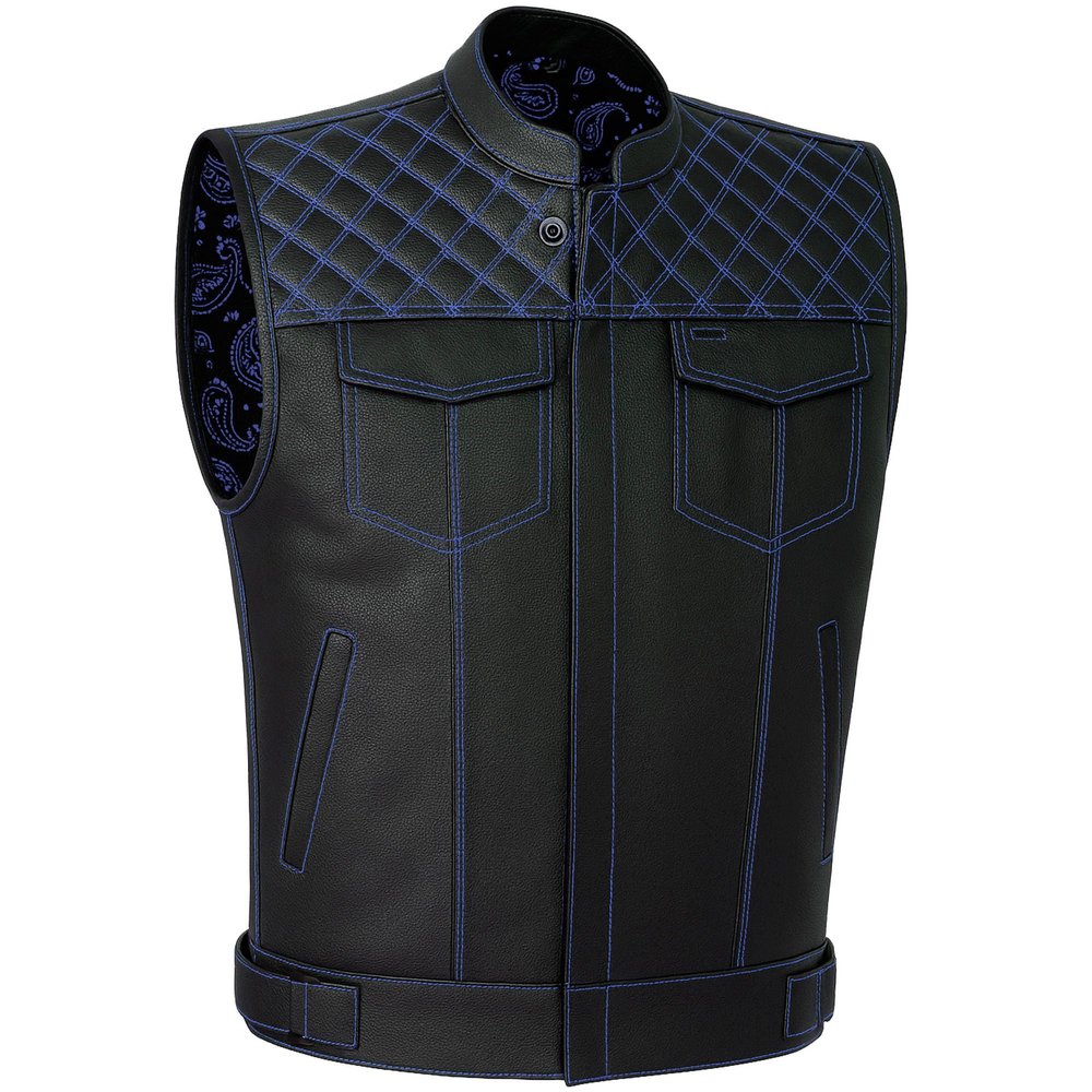 SOA Men's Motorcycle Vest, Genuine Buffalo Leather, Back Armor, Biker Club