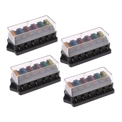 4pcs 6 Way Truck Fuse Holder Automotive Plastic Black