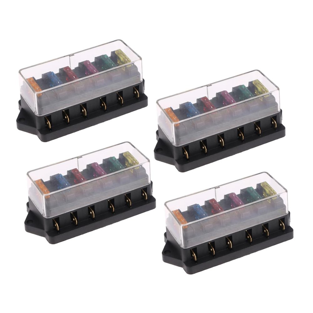 4pcs 6 Way Truck Fuse Holder Automotive Plastic Black
