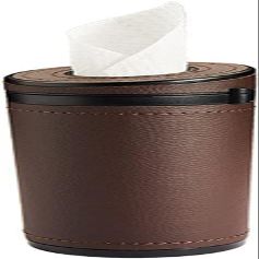 Car Tissue Holder Cylinder Leather Tissue Box Holder PU Leather Round Tissues Container for Auto Cup Holder Refillable Travel Facial Tissues Organizer for All Vehicles 02