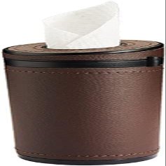 Car Tissue Holder Cylinder Leather Tissue Box Holder PU Leather Round Tissues Container for Auto Cup Holder Refillable Travel Facial Tissues Organizer for All Vehicles 02