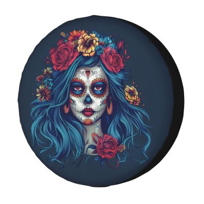 Foruidea Day of Dead Girl Flowers Spare Tire Cover Dust-Proof Wheel Tire Cover Fit Trailer, RV, SUV and Many Vehicle 17 Inch
