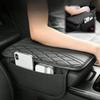 Car Center Console Armrest Cushion with Storage Pocket, PU Leather, Quilted Design (Beige) view 2
