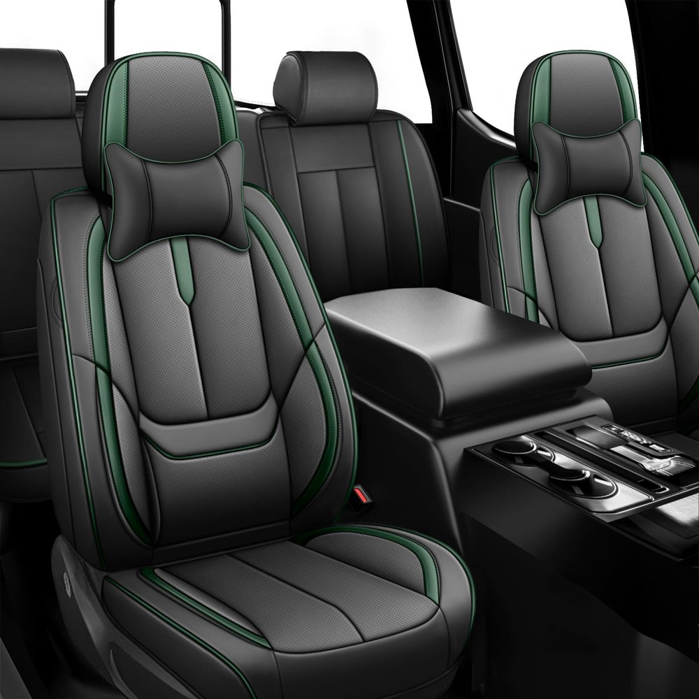 Seat Covers for Chevy Silverado 1500 2007-2026 (Black&Green, Luxury 5 Set)