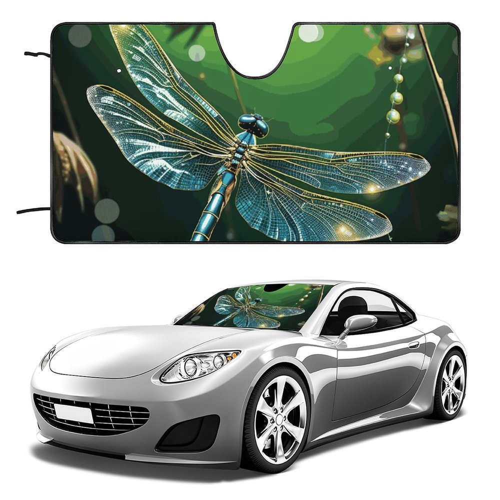 Dragonfly Green Windshield Sun Shade for Car Sedan Suv Truck Universal Reflective Car Shades for Front Windows Foldable Sun Visor Windshield Cover Sunshade Blocks UV Rays & Keeps Interior Cool-55"x30"