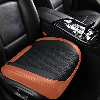 TIEHESYT Luxury Faux Leather Car Seat Cover Front Bottom Protector, Seat Cushion Without Backrest, Anti-Slip and Wrap Around The Bottom, Fit Most Cars & Vehicles, 1 Piece, Brown&Black