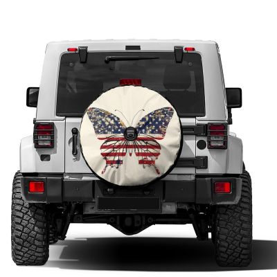 Foruidea Butterfly United States Spare Tire Cover with Backup Camera Hole Wheel Tire Cover Fit Trailer, RV, SUV and Many Vehicle 16inch
