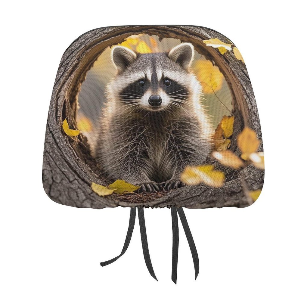 1 PCS Car Headrest Covers Soft Breathable Head Rest Cover Protector Raccoon in The Fall Tree Hole Headrest Covers for Cars Seat Headrest Cover for Trucks SUV Universal Interior Car Accessories
