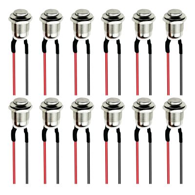 12PCS 12mm Momentary Metal Push Button Switch, 12V Power Waterproof Mini Round Push button Switch with Pre-wiring for Car Boat