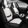 DHAEY Car Seat Covers for Ford Mustang 2015-2025, Sport Seat Covers, Napa Leather, Cool & Supportive for Performance Driving, 2PCS Front with Pillows, Black White view 1