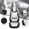 DHAEY Car Seat Covers for Ford Mustang 2015-2025, Sport Seat Covers, Napa Leather, Cool & Supportive for Performance Driving, 2PCS Front with Pillows, Black White view 2