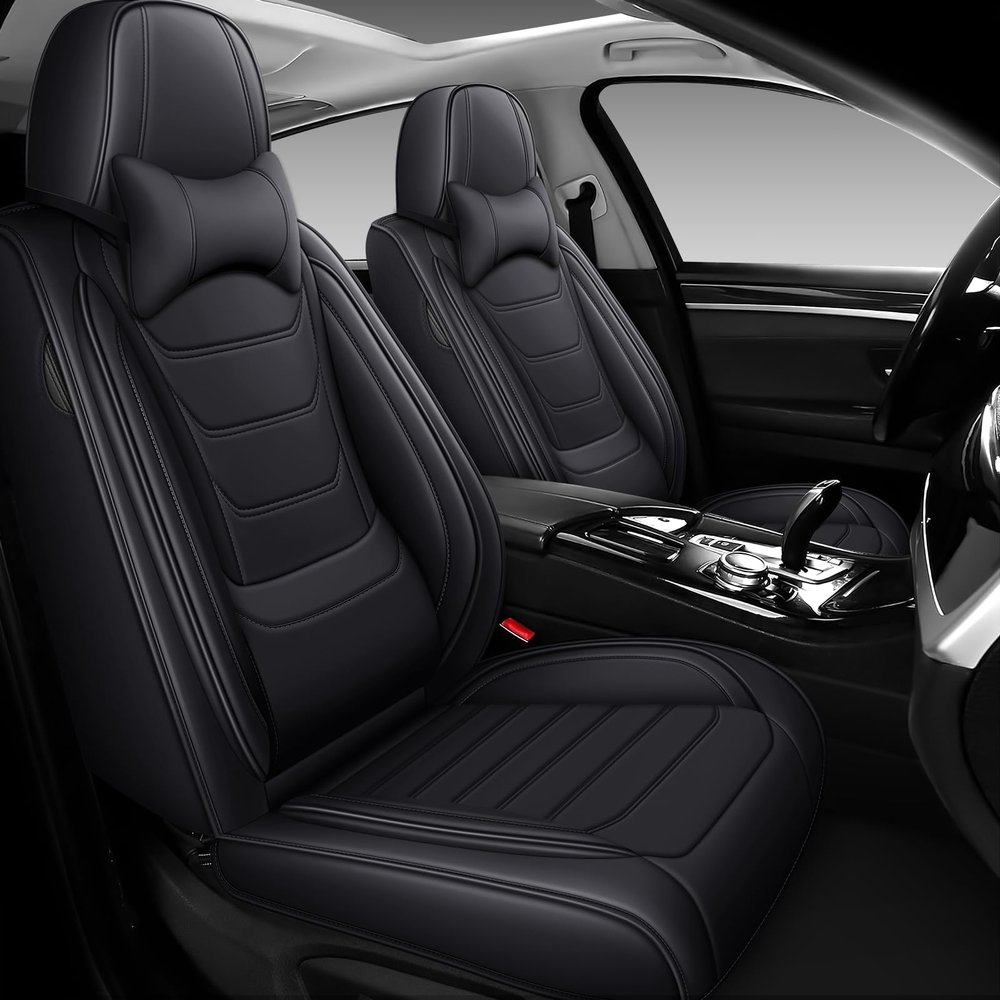 DHAEY Car Seat Covers for Volvo XC90 2003-2025, Luxury Breathable Seat Cover, Nappa Leather, Wear-Resistant, Anti-Slip, Quick Installation, 5PCS Full Set with Pillows, Black