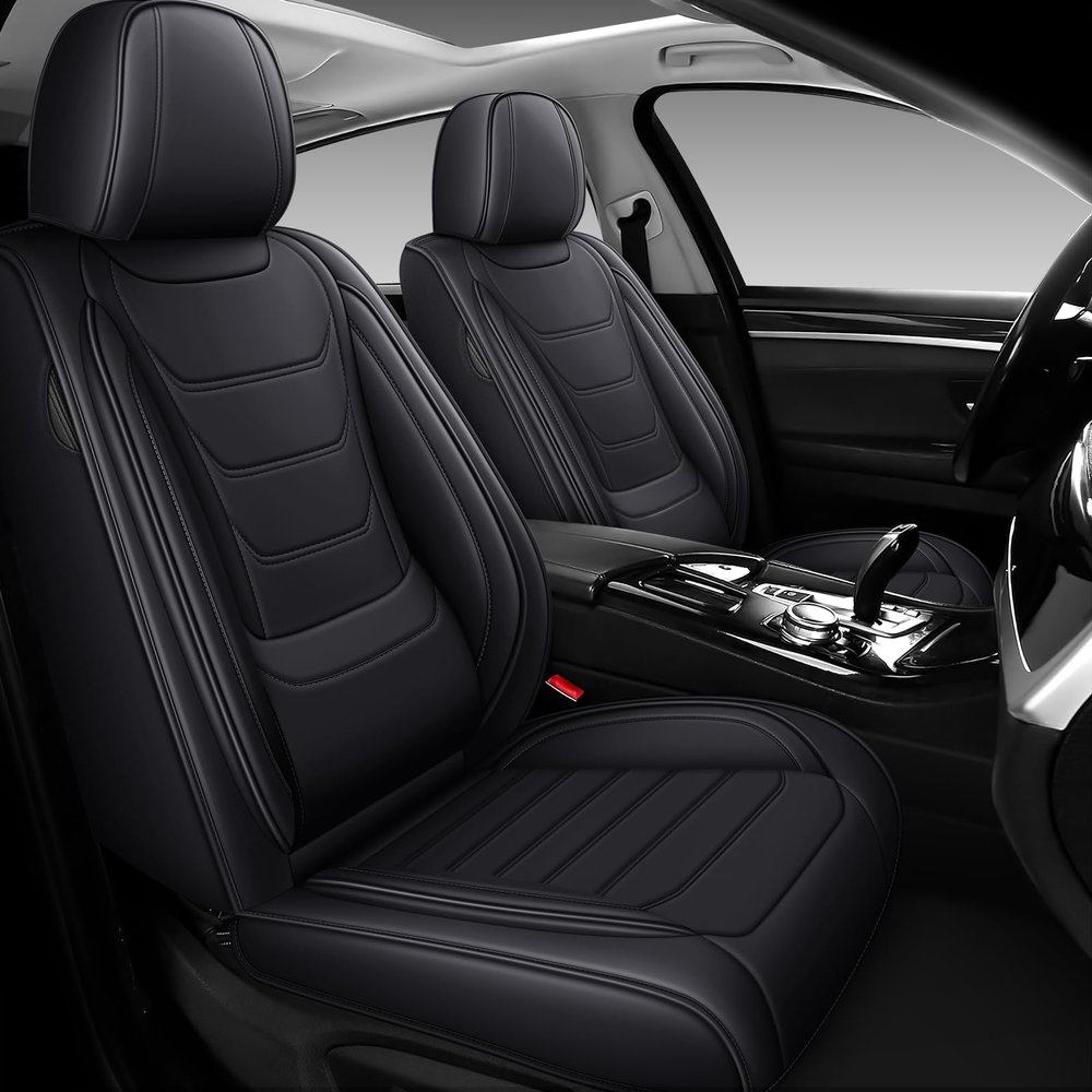 DHAEY Car Seat Covers for Chrysler Pacifica 2004-2025, Family Seat Covers, Nappa Leather, Wear-Resistant, Anti-Slip, Waterproof, 2PCS Front, Black