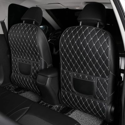 ZGQZGQ Car Seat Back Protectors for Nissan Armada 2004-2022 2023 2024 2025 TA60 TA62, 2 Pcs Car Seat Kick Mat, Leather Backseat Kick Guard Seat Saver with Organiser Pocket, B-Beige+Black-2pcs