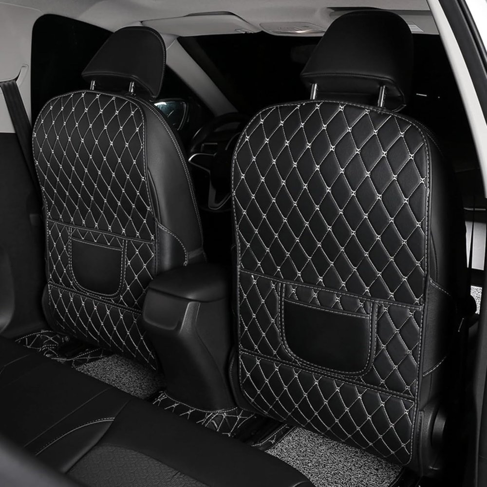 ZGQZGQ Car Seat Back Protectors for Nissan Armada 2004-2022 2023 2024 2025 TA60 TA62, 2 Pcs Car Seat Kick Mat, Leather Backseat Kick Guard Seat Saver with Organiser Pocket, B-Beige+Black-2pcs