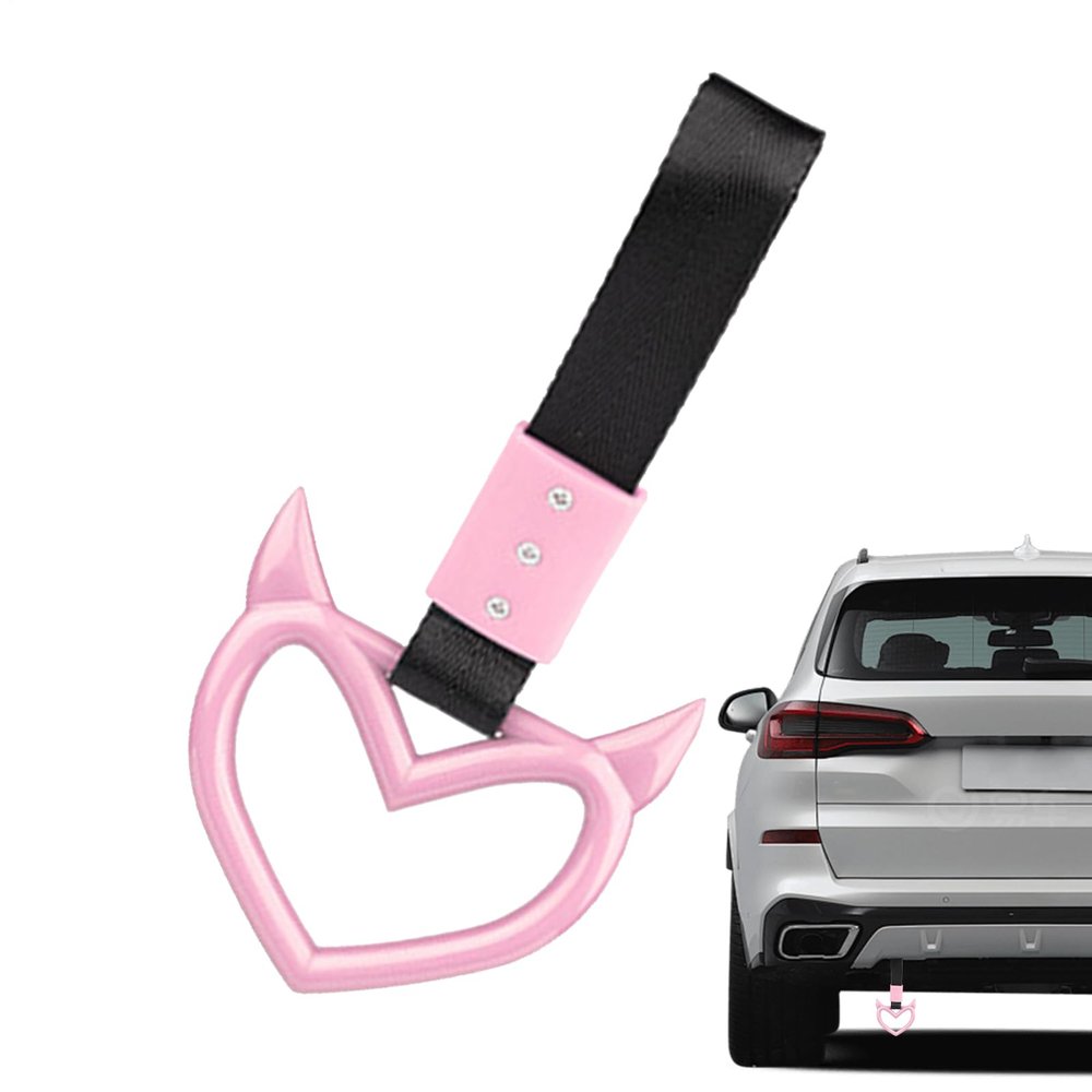 Heart Shaped Car Handle Straps Decorative Ring for Car, SUV, Bus, Subway | Easy Install Drift Charm, Rear Bumper Warning Loop, Exterior Decoration, Fit, Nylon Strap, PVC