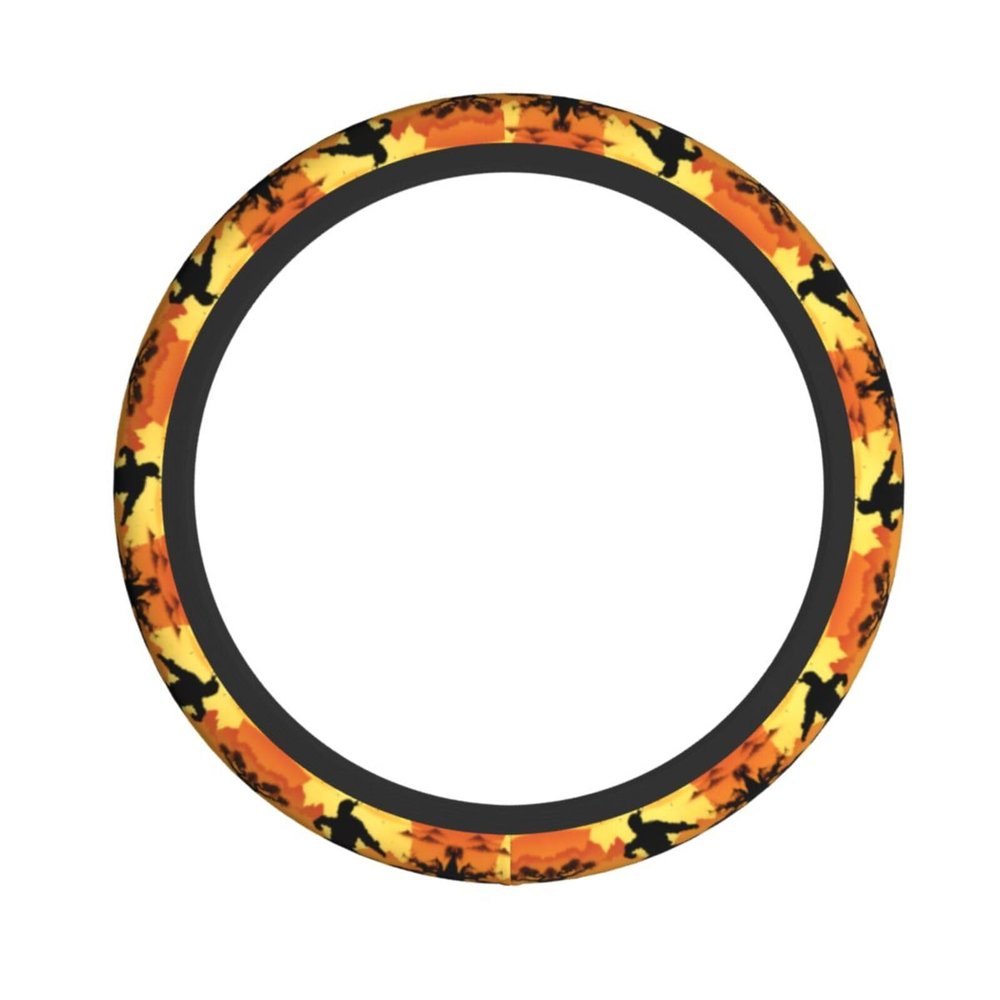 Elastic Steering Wheel Cover WHJSHOP Silhouettes of Martial Arts Picture Cloth, Durable, Anti-Slip, Easy to Install Without Tools, Decorates Your Car