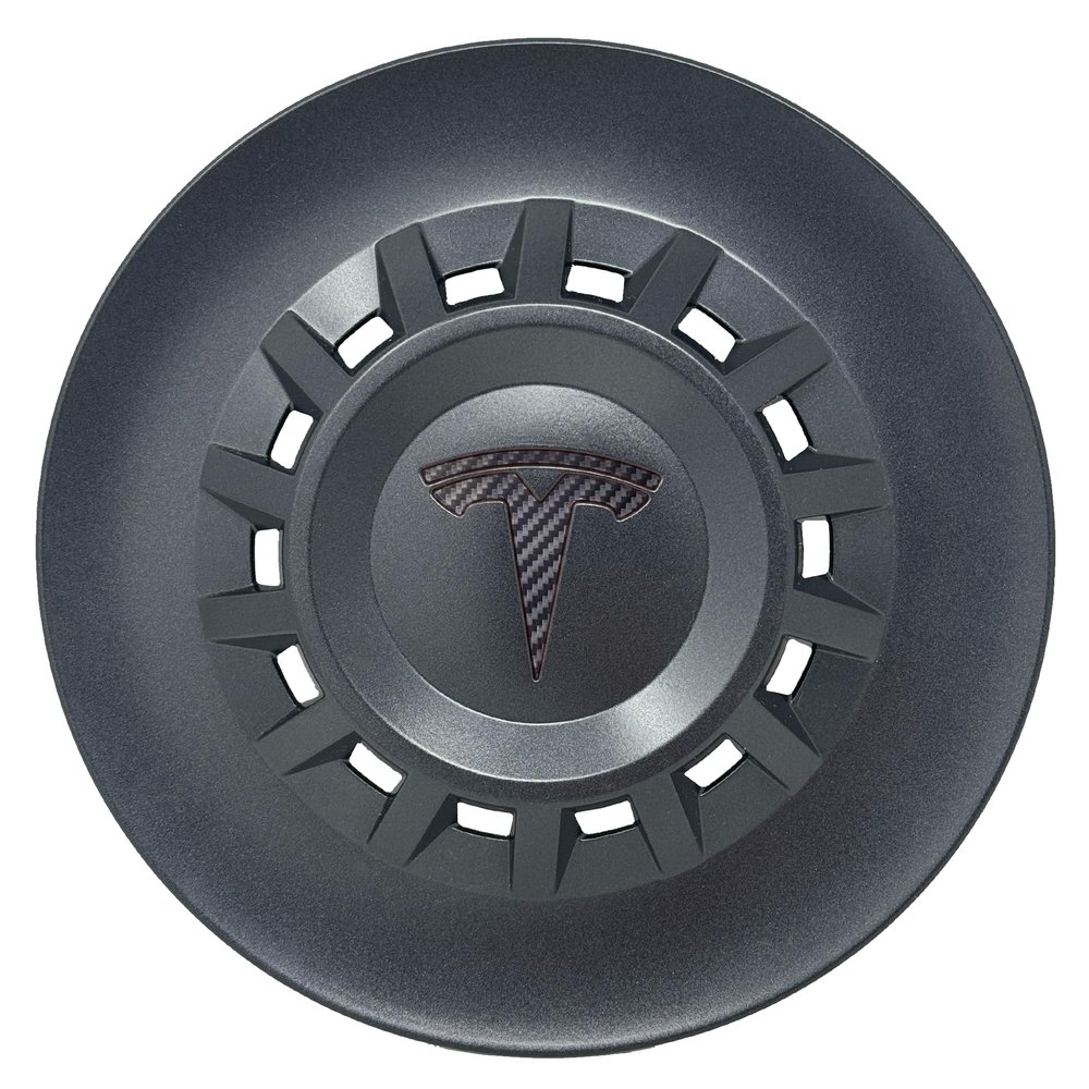 Wheel Logo Decal Overlay Stickers for Tesla Refresh (Highland) Model 3 (2024 to Current), Photon Wheel Cap Kit, 5-pc Set (Carbon Fiber)