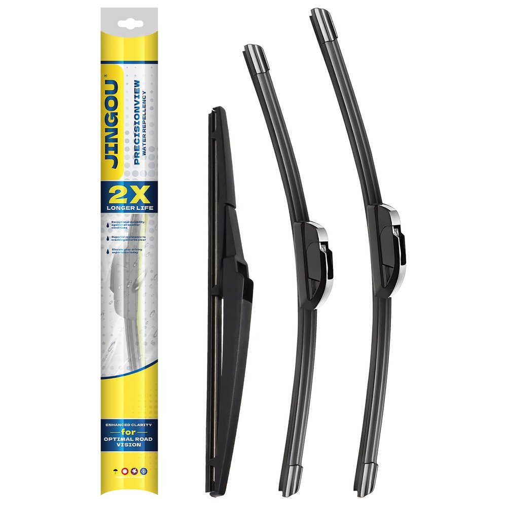 JINGOU Wiper Blades,24"/19"/12" Windshield Wipers Set,Compatible with Compatible with 2009-2020 Dodge Journey,Front and Back Automotive Replacement Windshield Wiper blades(Pack of 3)