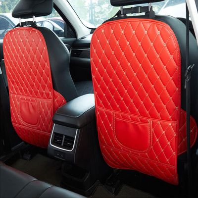 ZGQZGQ Car Seat Back Protectors for BMW X5 1999-2022 2023 2024 2025 E53 E70 F15 G05, 2 Pcs Car Seat Kick Mat, Leather Backseat Kick Guard Seat Saver with Organiser Pocket, D-Red-2pcs