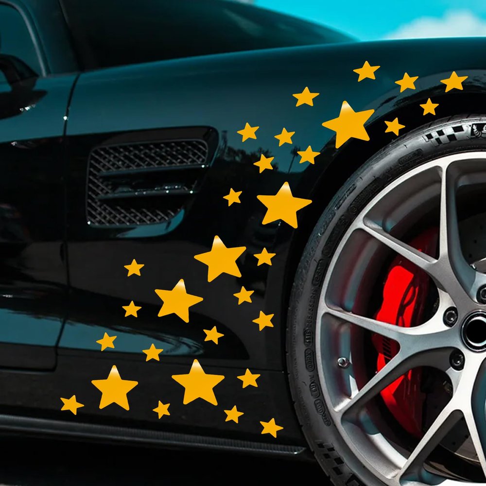 30 Pcs Star Vinyl Car Stickers Stars Car Body Sticker Star DIY Laptop Wall Home Decoration (Reflective Yellow)