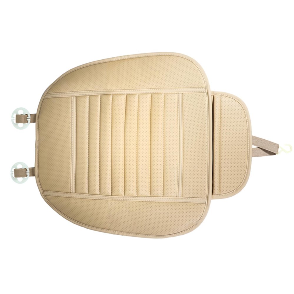 Universal Car Front Seat Cover, Beige PU, Anti-Slip Waterproof Cushion