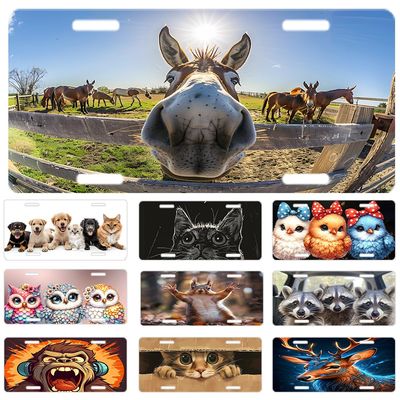 Funny Animal Custom License Plate Cover Personalized License Plates with 4 Holes Car Front with Text Image Logo Decor Accessory Novelty Vanity Customized Metal Aluminum Car Tag 6 * 12 in