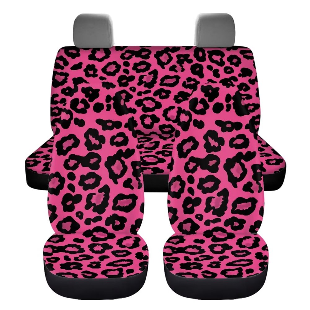 WUYOJUXA Pink Leopard Print Car Seat Cover Full Set Breathable Seat Cushion Protectors Soft Non-Slip Vehicle Cushion Protector for Sedan Suvs Car