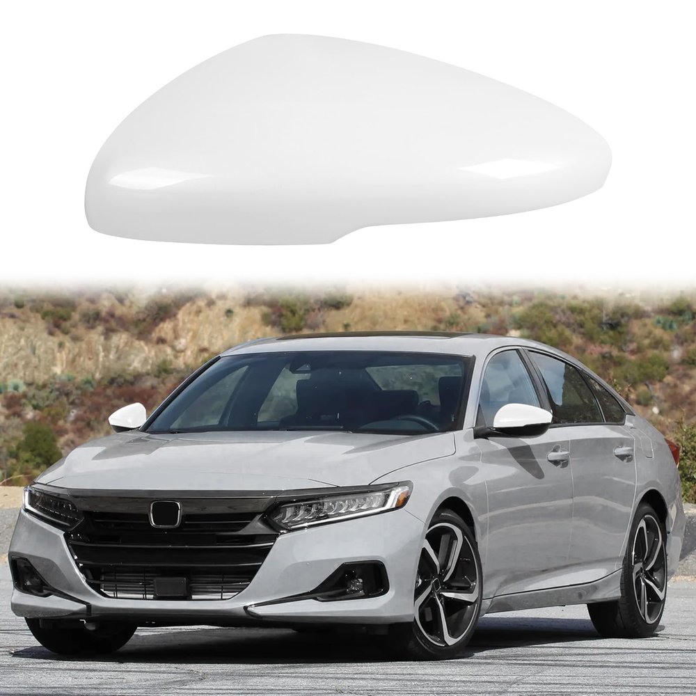 White Left Driver Side Mirror Cover Cap Housing Compatible with 2018 2019 2020 2021 2022 Honda Accord Touring and Touring Hybrid with Turn Signal Model