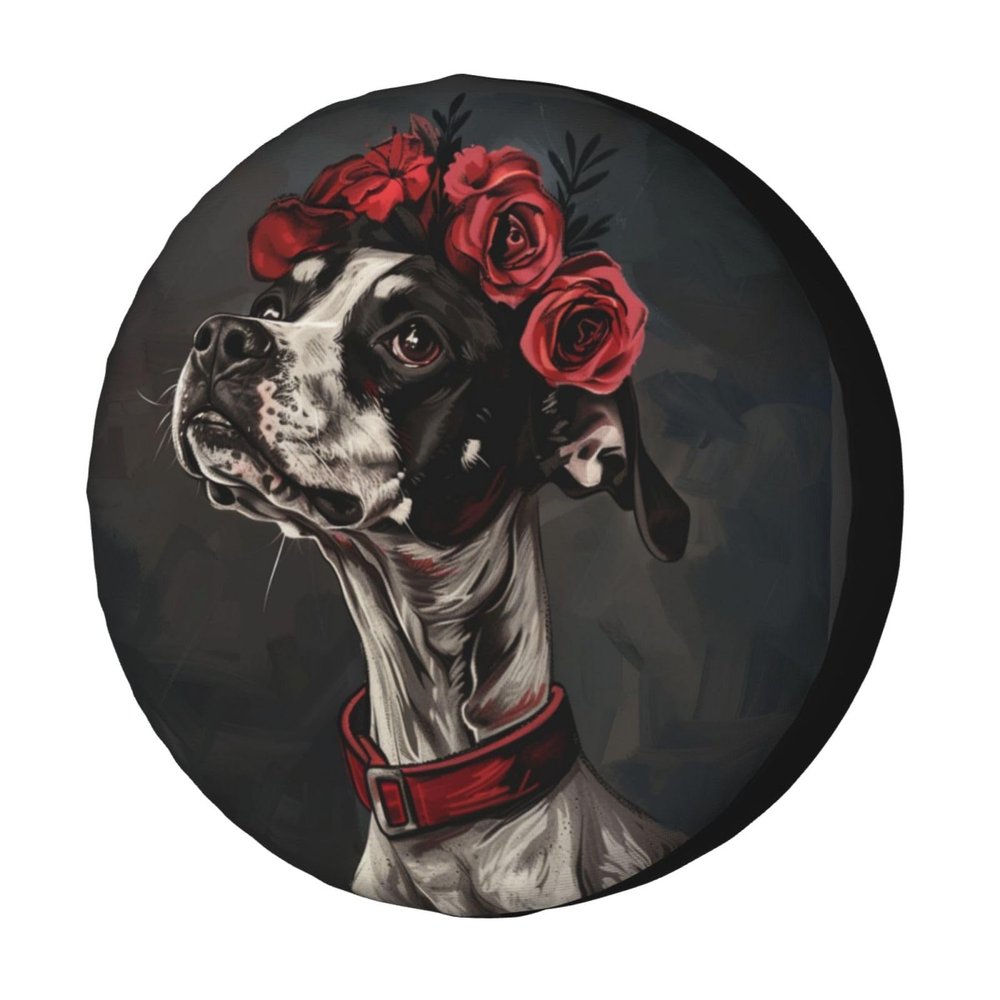 Foruidea Skeleton Dog Flower Crown Spare Tire Cover Dust-Proof Wheel Tire Cover Fit Trailer, RV, SUV and Many Vehicle 16 Inch