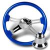 18" Universal 457mm 5 Bolt, 2 Inches Deep, Wood Grip Steering Wheel, Chrome 4-Spoke with T01 Hub Adapter Compatible with 1986-2006 Freightliner All Models (Blue Wood Grip) view 1
