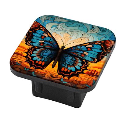Hitch Cover Fits for 2-Inch Hitch,Butterfly with A Cityscape at Sunset in The Background Rubber Trailer Hitch Cover Tube Plug Insert,Car Exterior Accessories, Receiver Tube Hitch Plug