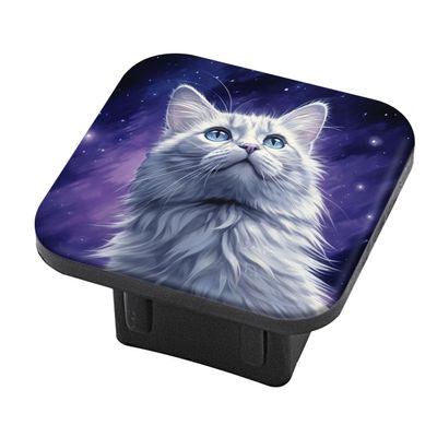 Hitch Cover Fits for 2-Inch Hitch,White Cat Looks Up at The Starry Sky Rubber Trailer Hitch Cover Tube Plug Insert,Car Exterior Accessories, Receiver Tube Hitch Plug