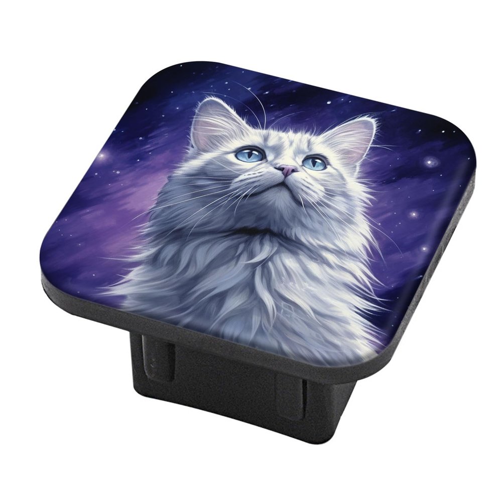 Hitch Cover Fits for 2-Inch Hitch,White Cat Looks Up at The Starry Sky Rubber Trailer Hitch Cover Tube Plug Insert,Car Exterior Accessories, Receiver Tube Hitch Plug