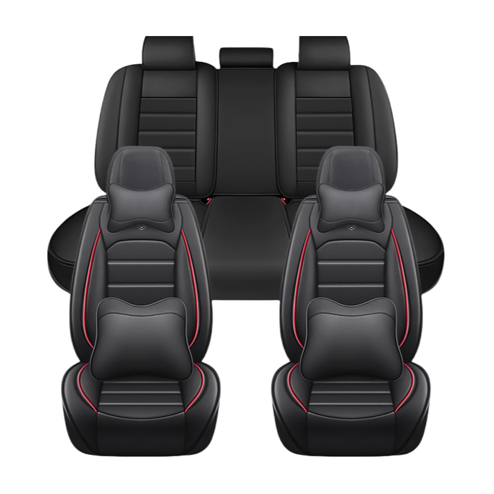 LEYPOCO for Nissan Ariya 2023-2025 Seat Covers,Waterproof,Abrasion-Resistant PU Leather Full Set Seat Cover(Luxury Black&Red)