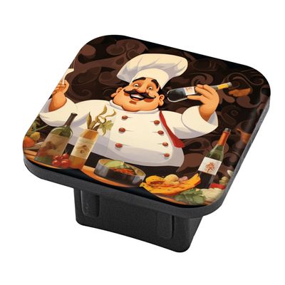 Hitch Cover Fits for 2-Inch Hitch,Fat Happy Chef with Mustache Holding Wine Bottle and Fork in Front Rubber Trailer Hitch Cover Tube Plug Insert,Car Exterior Accessories, Receiver Tube Hitch Plug