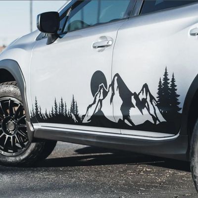 Mountain Forest Landscape Car Decal, Large Side Door Sticker, 74.6 x 15 inches, Black S1799 (Black)