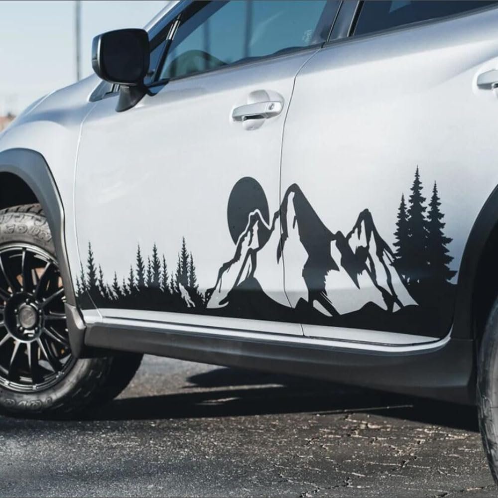 Mountain Forest Landscape Car Decal, Large Side Door Sticker, 74.6 x 15 inches, Black S1799 (Black)