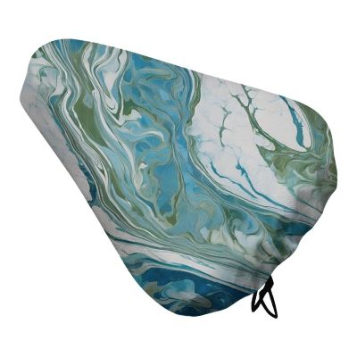 ZERAOKE Waterproof Bike Seat Cover, Universal Adjustable Non-Slip Bicycle Saddle Protector for Rain Commuting Cycling, Teal Gold Marble, Durable Oxford Seat Cover for Mountain Folding Bikes