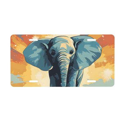 License Plate for Car Designs Stainless Front License Plate Cover Waterproof Rust-Free Metal Aluminum Fit Truck SUV Rv Car 6 x 12 Decorative Animal Elephant Blue Accessories for Women Men