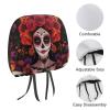 Meaudiwes Soft Elastic Universal Headrest Covers, Day of Dead Halloween Roses Sugar Skulls Fashion Car Headrest Protector with Memory Foam Backing for Car Truck SUV view 3