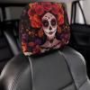Meaudiwes Soft Elastic Universal Headrest Covers, Day of Dead Halloween Roses Sugar Skulls Fashion Car Headrest Protector with Memory Foam Backing for Car Truck SUV view 4