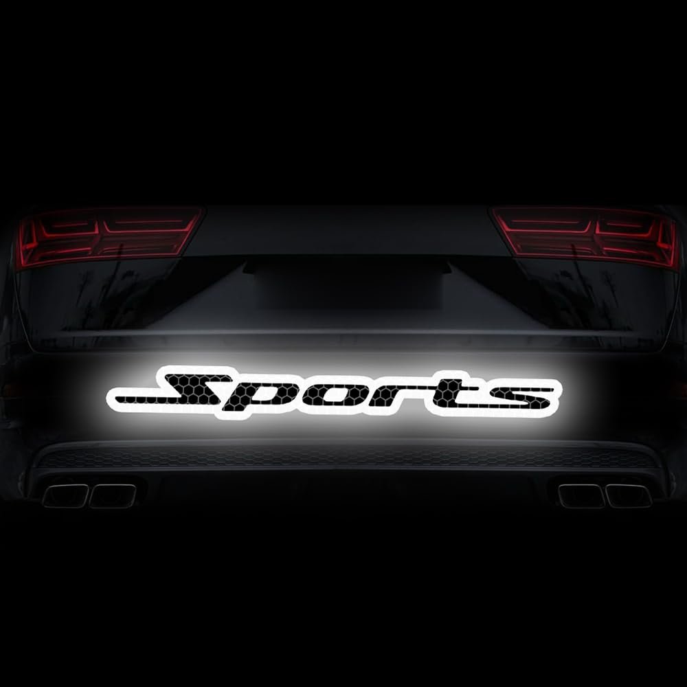 Leniutor 1pcs Reflective Sports Car Sticker, Waterproof Vinyl Safety Car Signs, Caution Warning Decal for Car Truck Bumper Window (White)