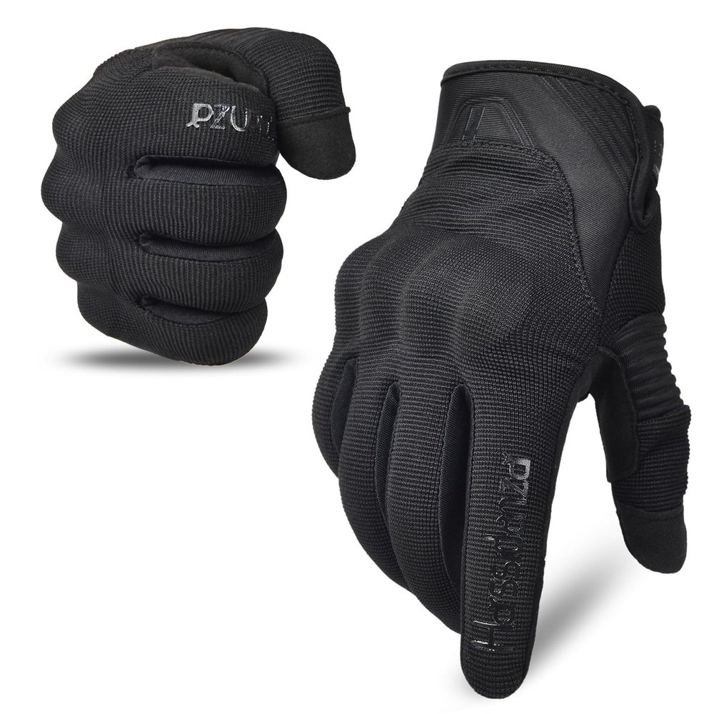 Harssidanzar Mens Motorcycle Gloves Breathable Mesh Motocross Touchscreen Hard Knuckle Road Racing Gloves for Dirt Bike SM061US,Black,Size S