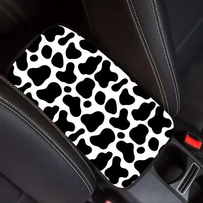 CREATCABIN Black and White Cow Print Auto Center Console Pad Car Armrest Pad Auto Armrest Storage Box Pad Soft Waterproof Car Accessories Interior with Elastic Band for Vehicle SUV Truck 12.67.5in