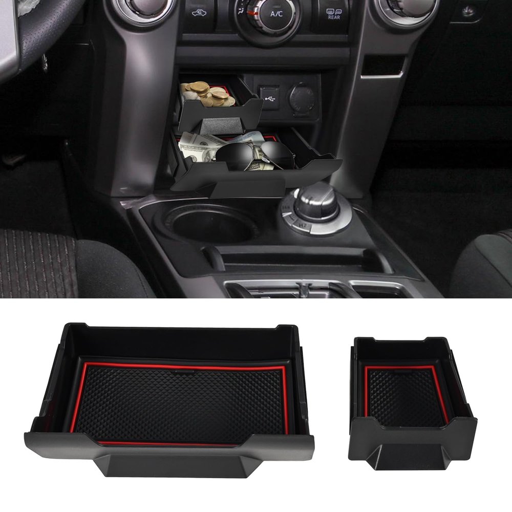 Xomzema Upgrade 2PCS Console Storage Drawer for Toyota 4Runner 2014-2022 2023 2024 5th Gen, Interior Accessories Dashboard Front Mounted Extra Insert Storage Box Organizer with Anti-Slip Mat