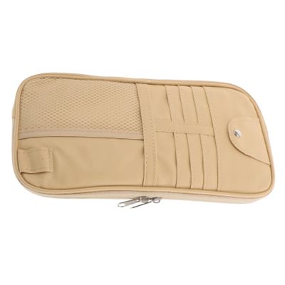 Luxshiny Car Visor Organizer Pouch Capacity Storage for Sunglasses Cards Documents Durable PU Material Space Saving Car Interior Accessories for Suv Truck Beige
